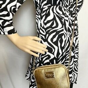 Michael Kors Gold Metallic Monogram Mini Crossbody